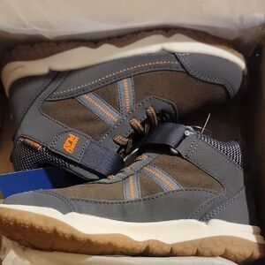 Stride Rite Boys Gray and Brown High-Top Sneakers with Orange Accents